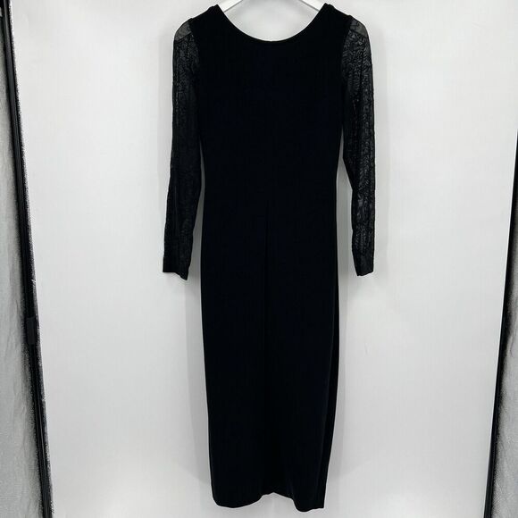 Vintage Lillie Rubin Black Midi Dress Side‎ Leg Slit Lace Sleeves Size Medium - Picture 4 of 10